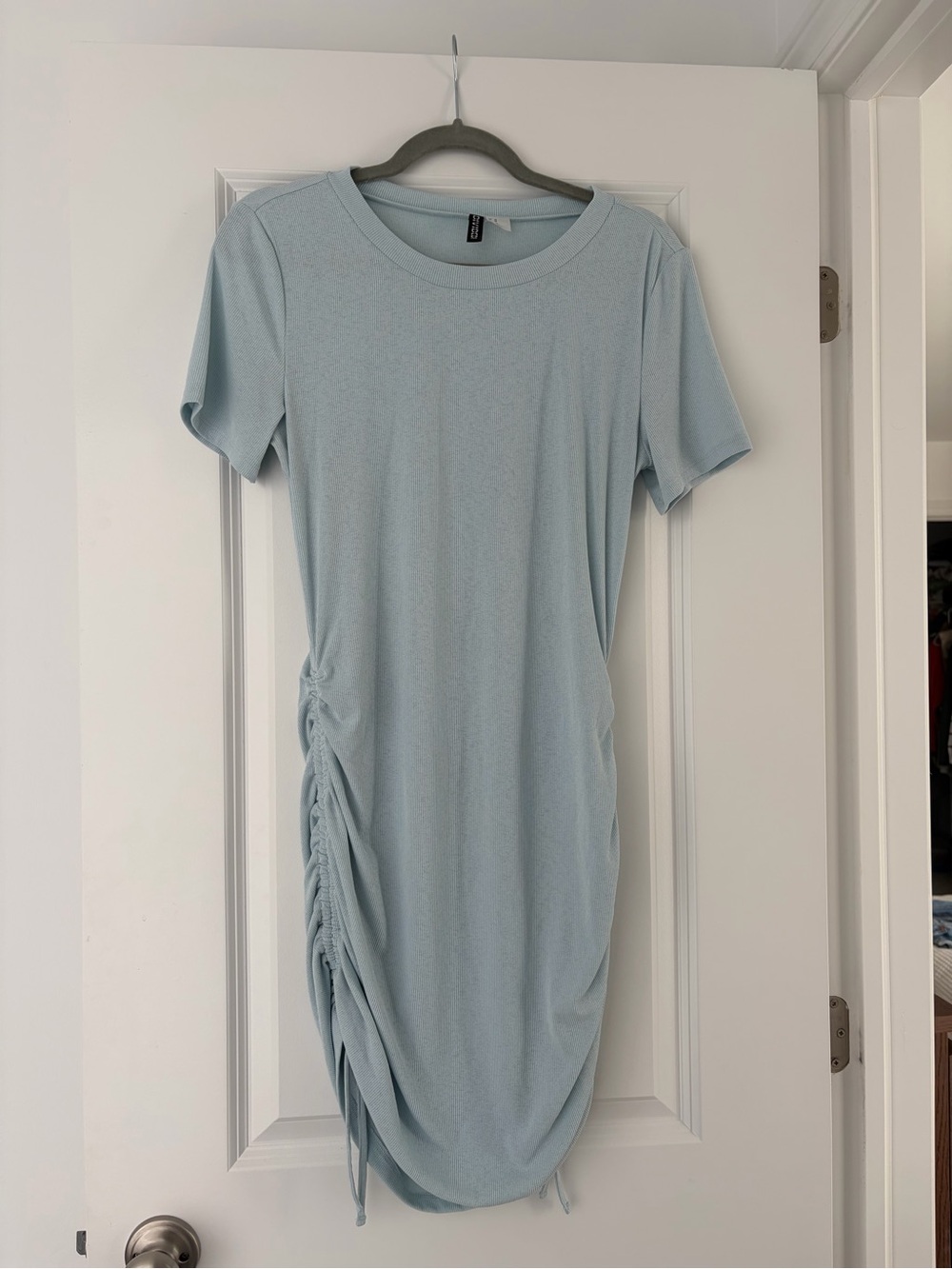 H&M Light Blue Side-Ruched Short Sleeve Dress